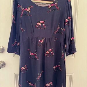 Boden Long Sleeve Dress - Dark Blue with Pink Dog Print